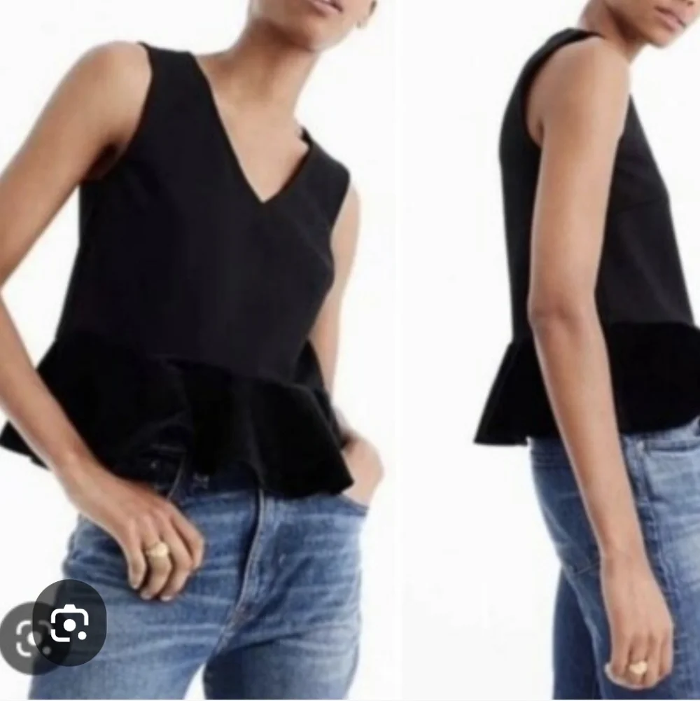 J. Crew Black Sleeveless Peplum Blouse With Velvet Trim
